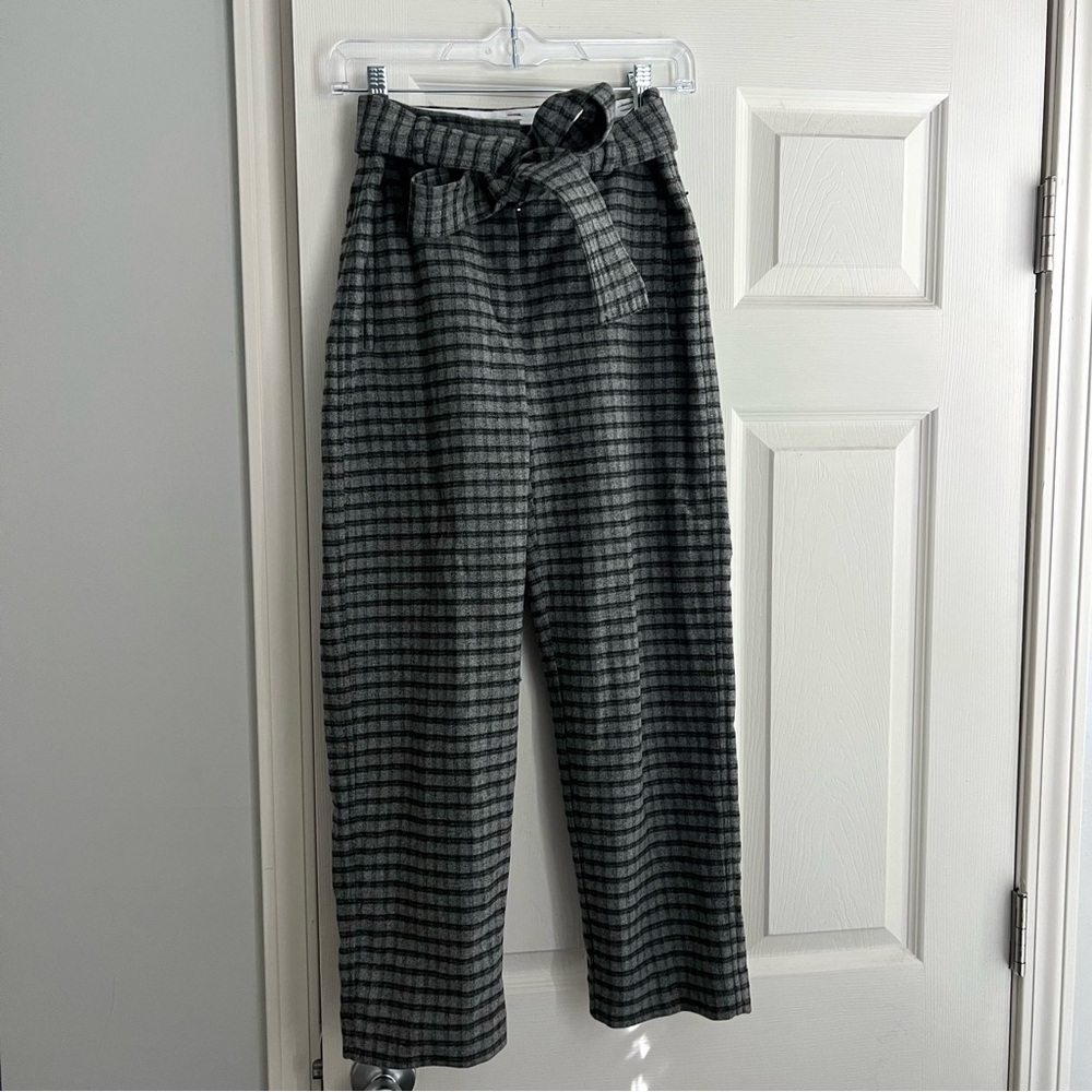 Aritzia Wilfred Jallade Wool Ankle Pants Charcoal Grey Plaid
